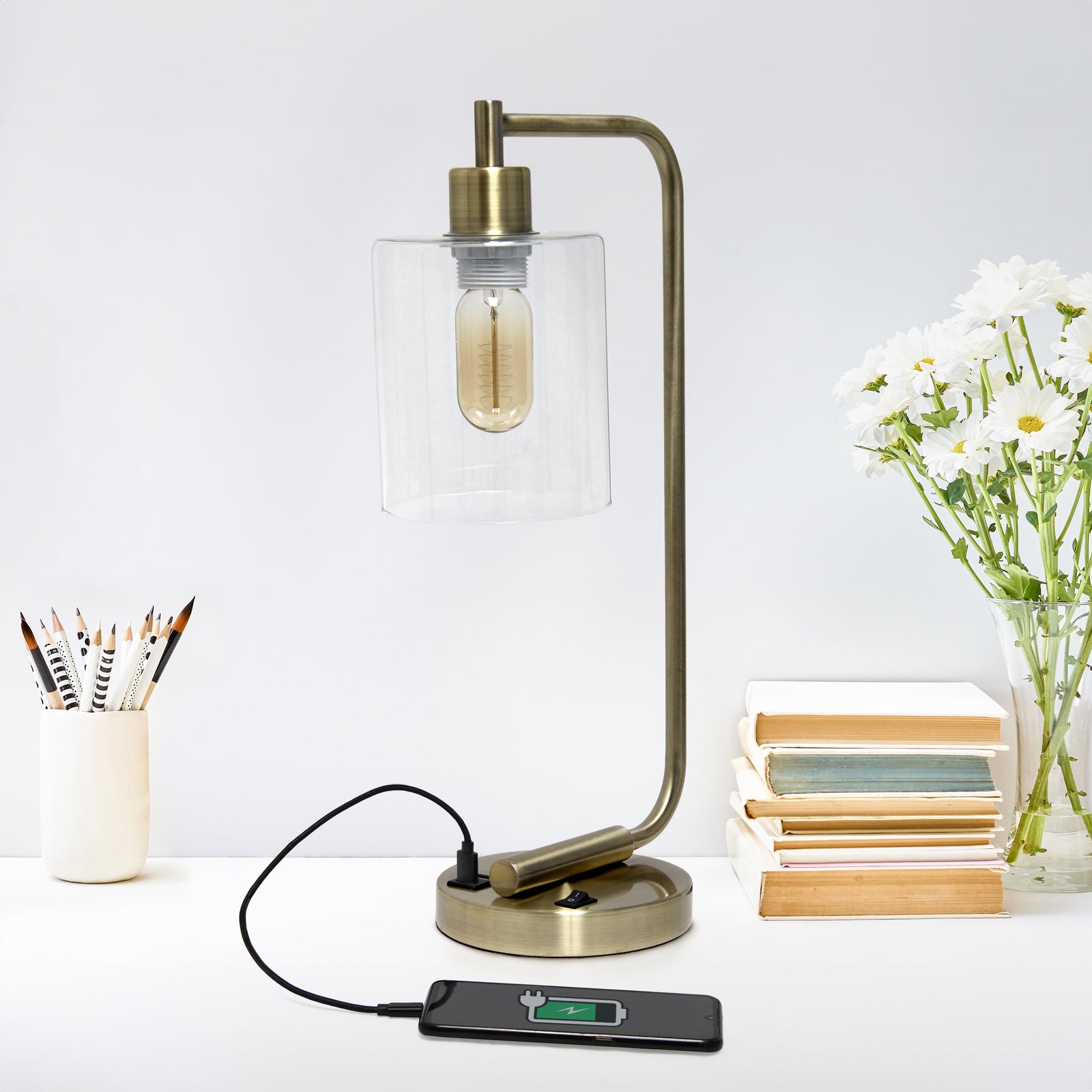 Vintage Minimalist Industrial Curved Arm 18.8" Desk Lamp