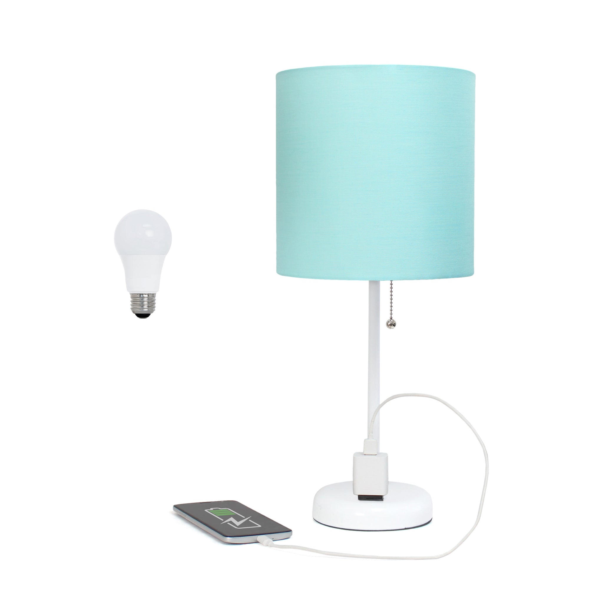 Contemporary White Metal USB Charging Port 19.5" Table Desk Lamp