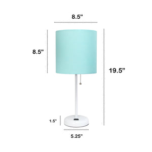 Contemporary White Metal USB Charging Port 19.5" Table Desk Lamp