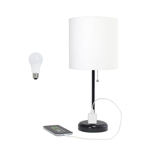 Contemporary White Metal USB Charging Port 19.5" Table Desk Lamp