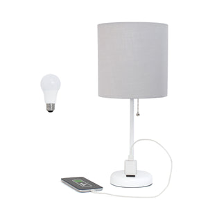 Contemporary White Metal USB Charging Port 19.5" Table Desk Lamp