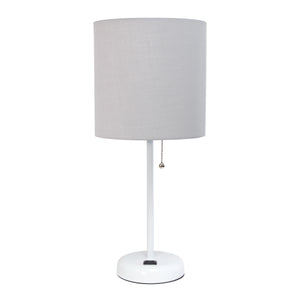 Contemporary White Metal USB Charging Port 19.5" Table Desk Lamp