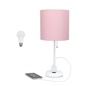 Contemporary White Metal USB Charging Port 19.5" Table Desk Lamp