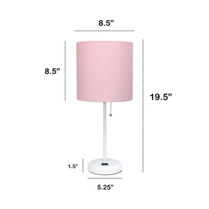 Contemporary White Metal USB Charging Port 19.5" Table Desk Lamp