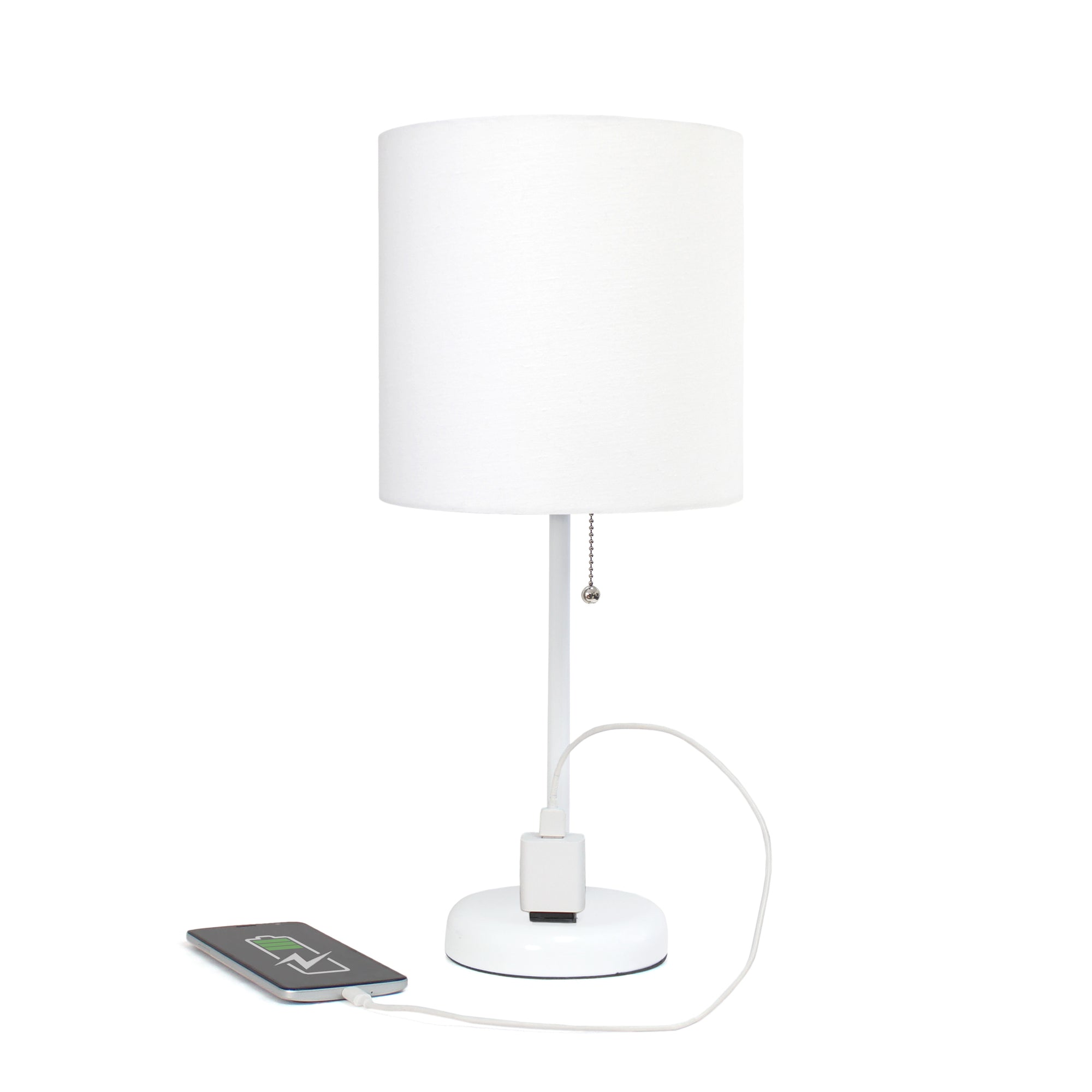 Contemporary White Metal USB Charging Port 19.5" Table Desk Lamp