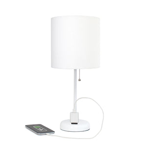 Contemporary White Metal USB Charging Port 19.5" Table Desk Lamp