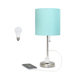 Contemporary Brushed Steel Metal USB Charging Port 19.5" Table Desk Lamp