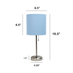 Contemporary Brushed Steel Metal USB Charging Port 19.5" Table Desk Lamp