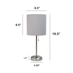 Contemporary Brushed Steel Metal USB Charging Port 19.5" Table Desk Lamp