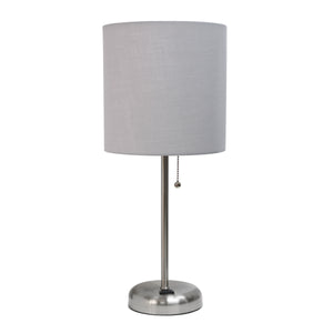 Contemporary Brushed Steel Metal USB Charging Port 19.5" Table Desk Lamp