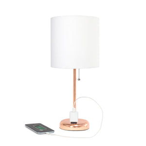 Contemporary Rose Gold Metal USB Charging Port 19.5" Table Desk Lamp