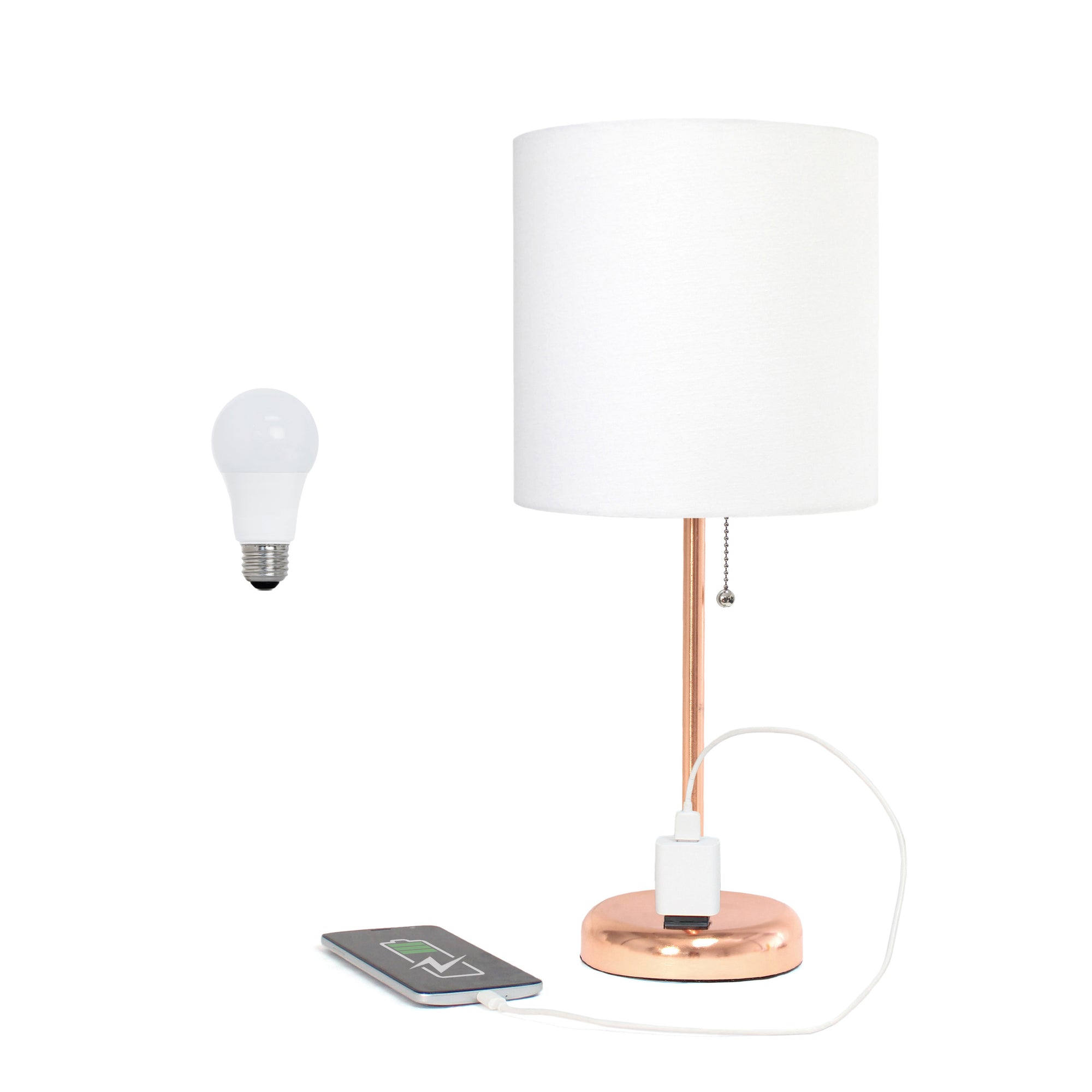 Contemporary Rose Gold Metal USB Charging Port 19.5" Table Desk Lamp